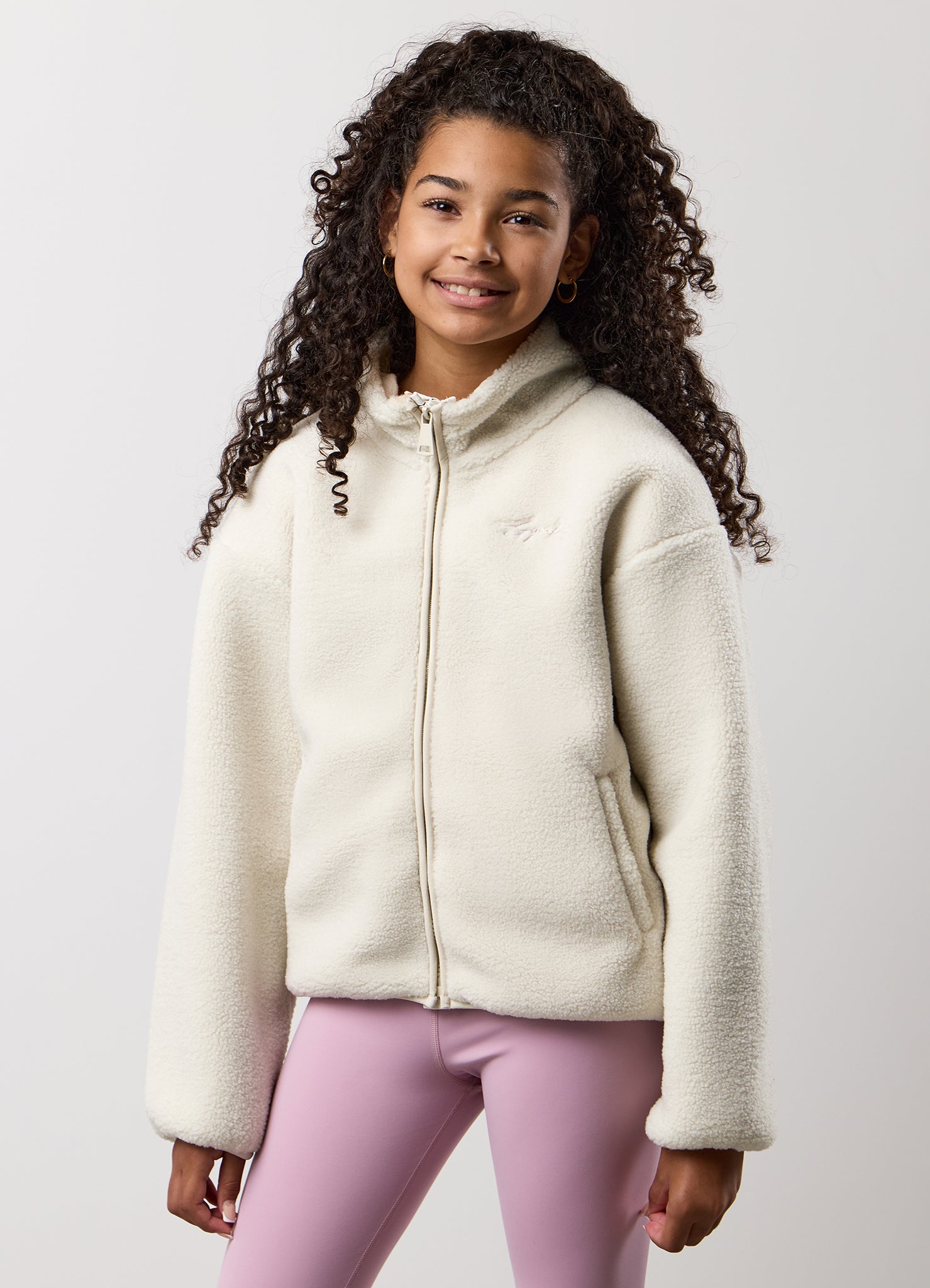 Gym King Kids Full Zip Borg Jacket - Cream