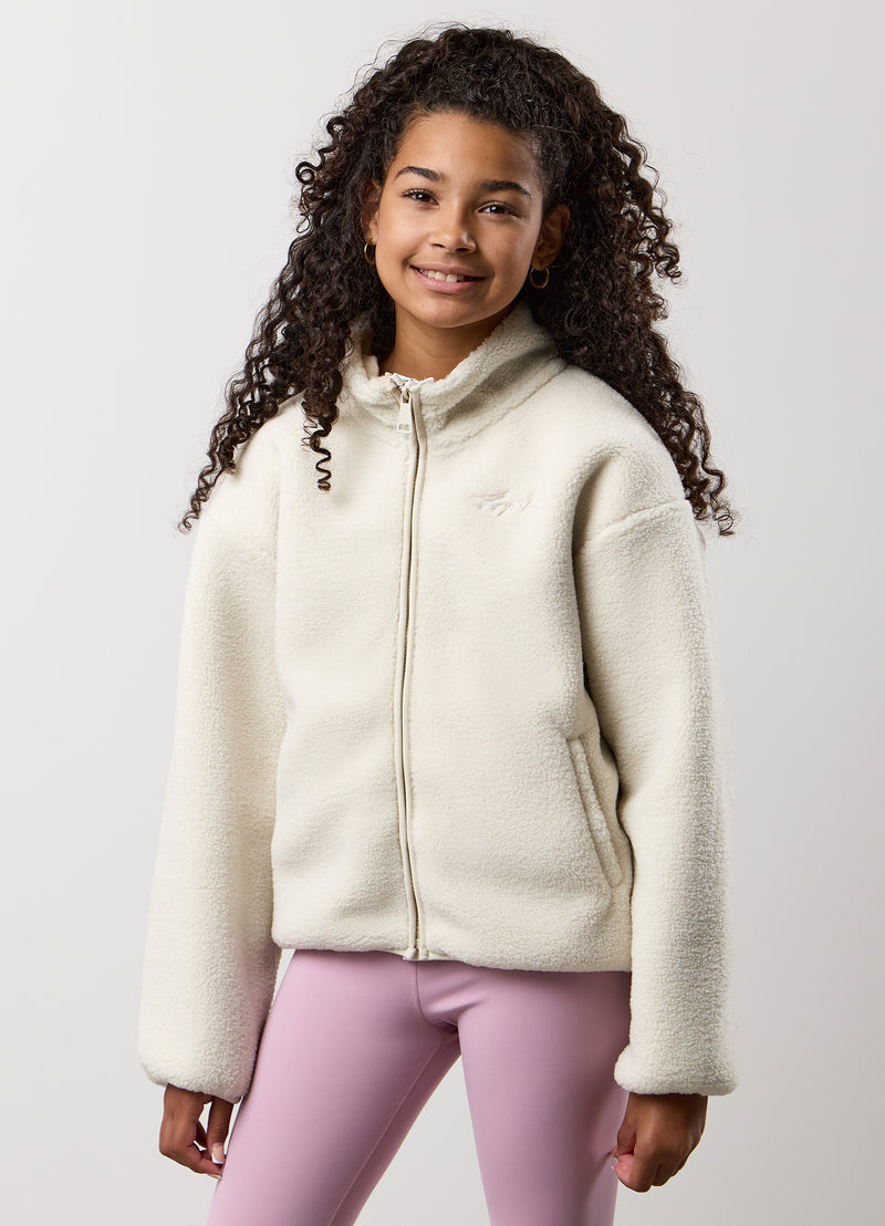 Gym King Kids Full Zip Borg Jacket - Cream