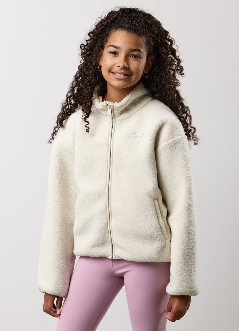 Gym King Kids Full Zip Borg Jacket - Cream