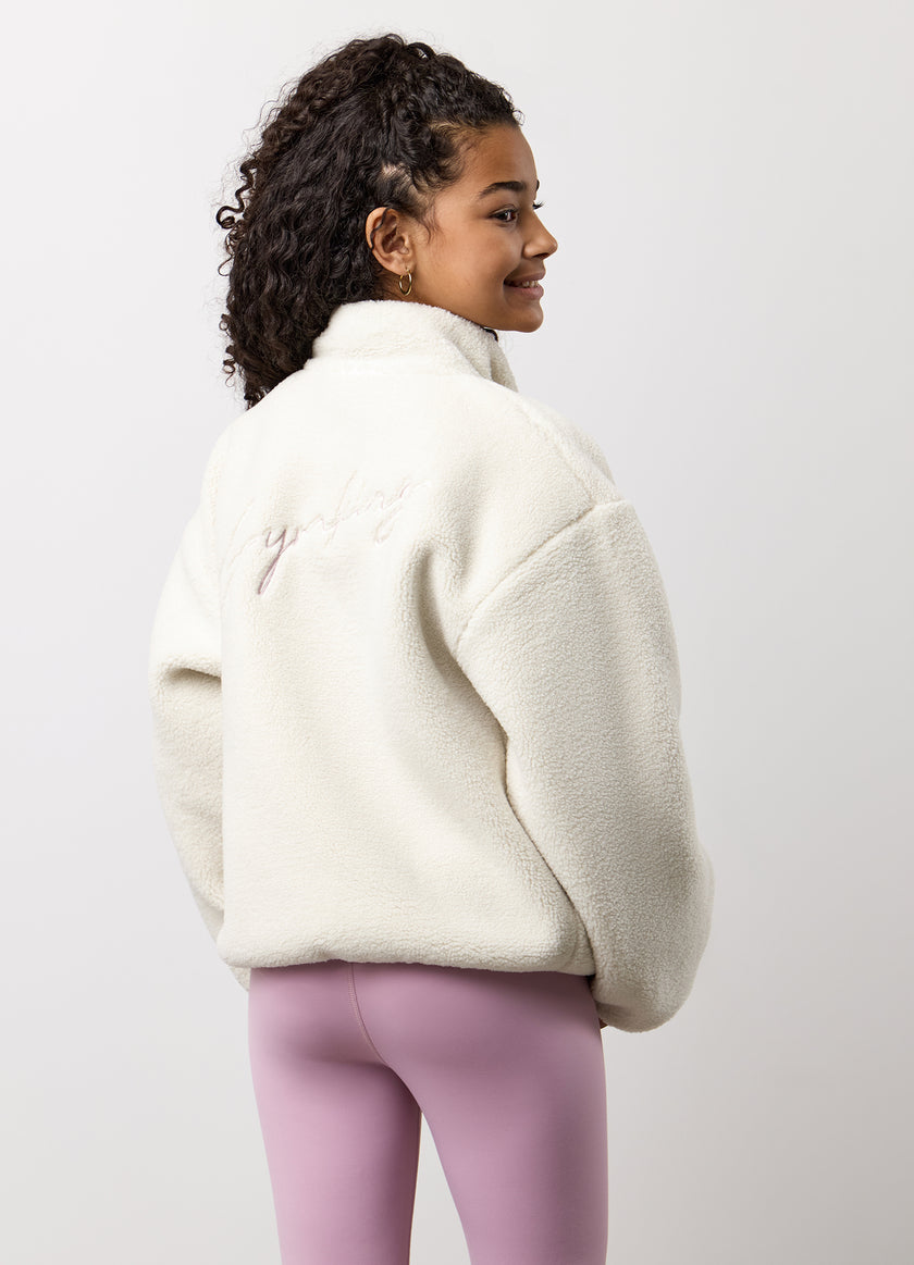 Gym King Kids Full Zip Borg Jacket - Cream