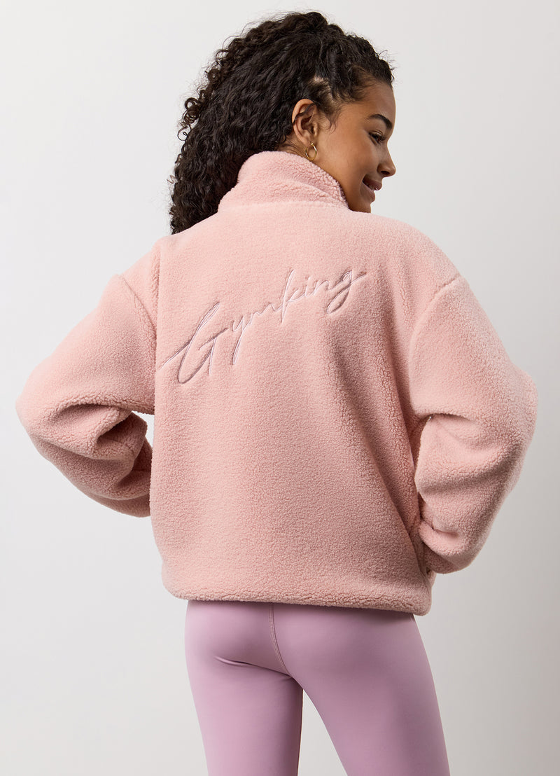 Gym King Kids Full Zip Borg Jacket - Pink Blush