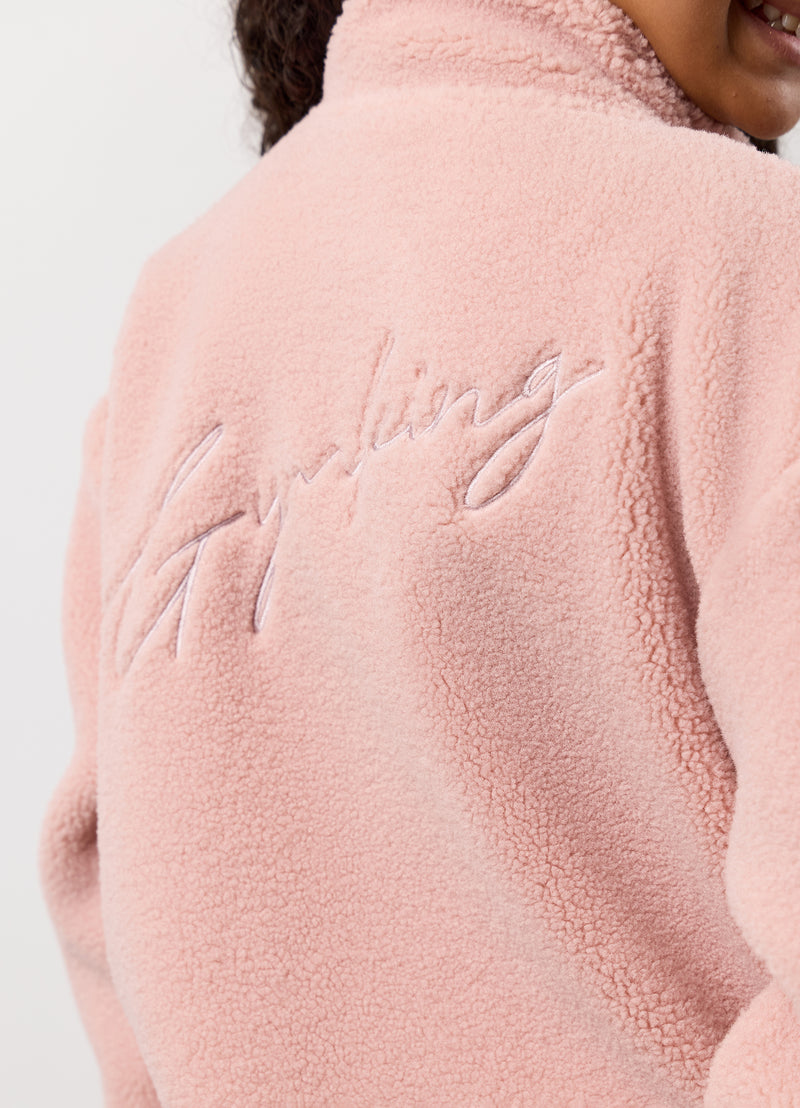 Gym King Kids Full Zip Borg Jacket - Pink Blush