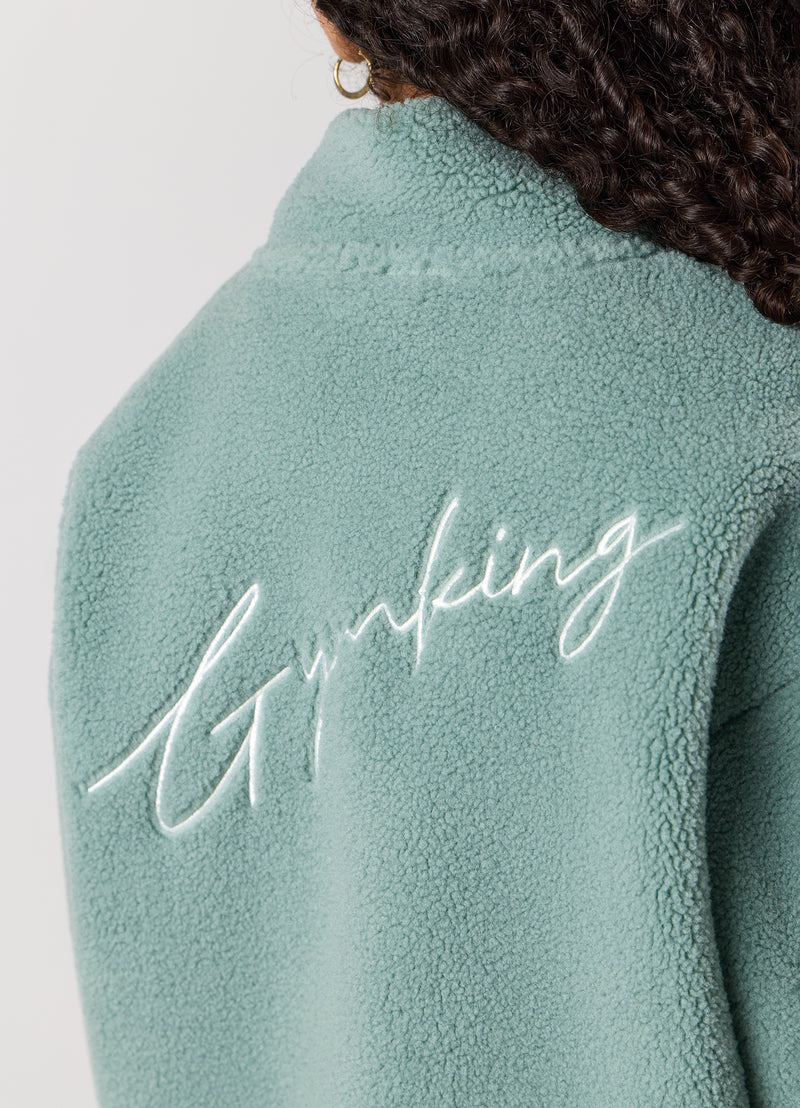 Gym King Kids Full Zip Borg Jacket - Green Mist
