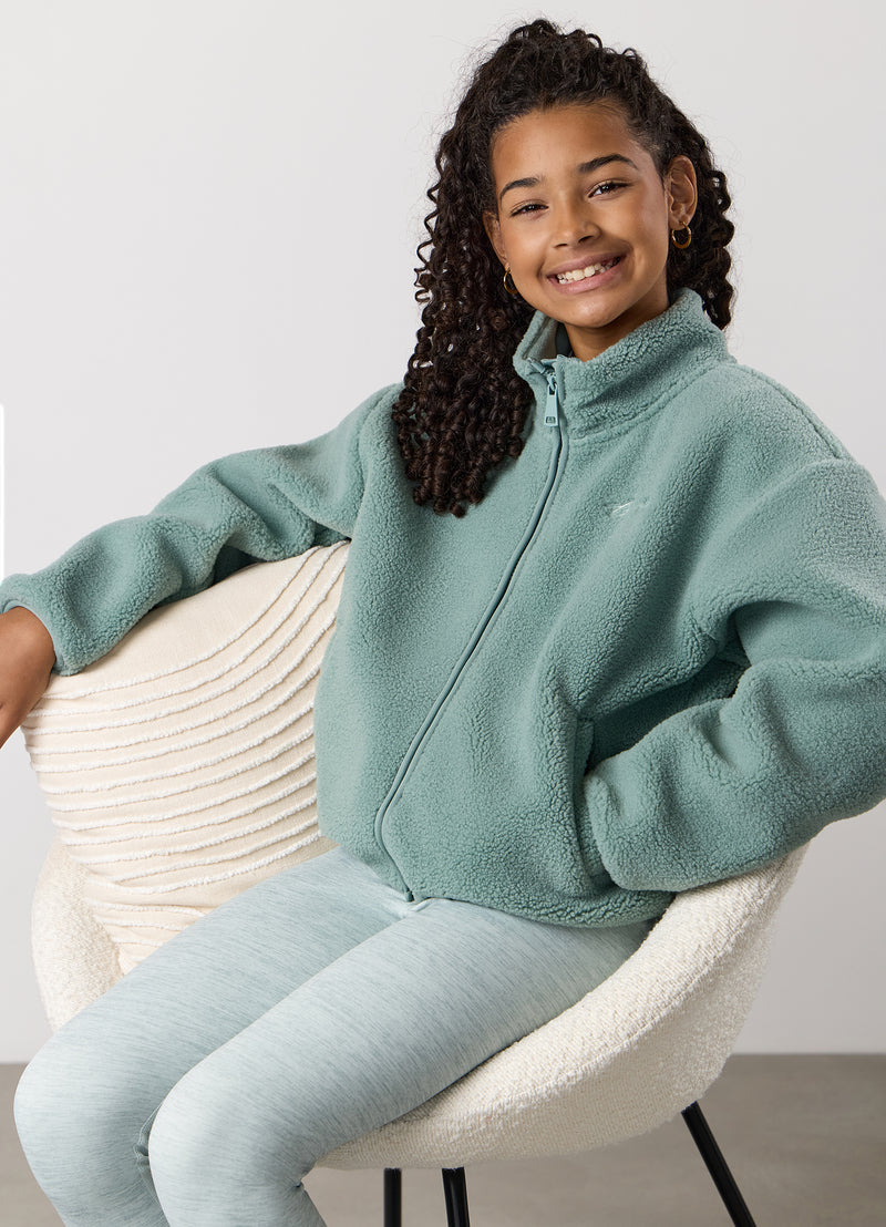 Gym King Kids Full Zip Borg Jacket - Green Mist