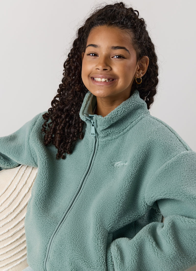 Gym King Kids Full Zip Borg Jacket - Green Mist