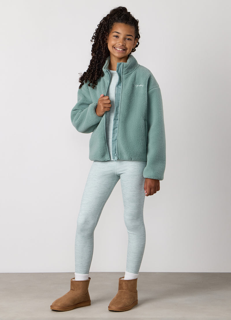 Gym King Kids Full Zip Borg Jacket - Green Mist