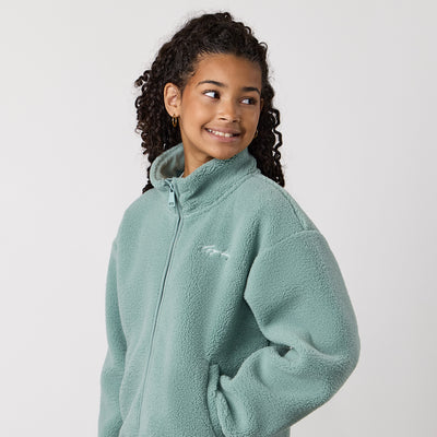 Gym King Kids Full Zip Borg Jacket - Green Mist