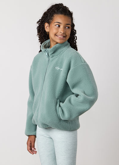 Gym King Kids Full Zip Borg Jacket - Green Mist