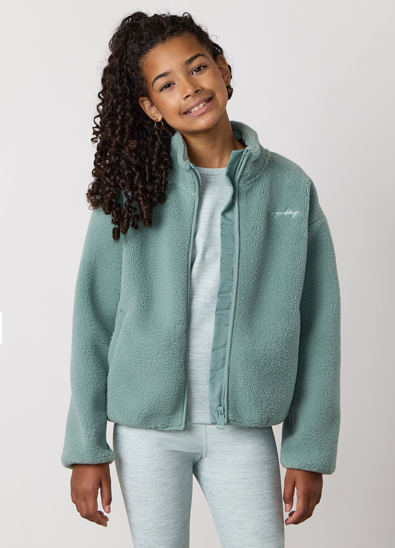 Gym King Kids Full Zip Borg Jacket - Green Mist