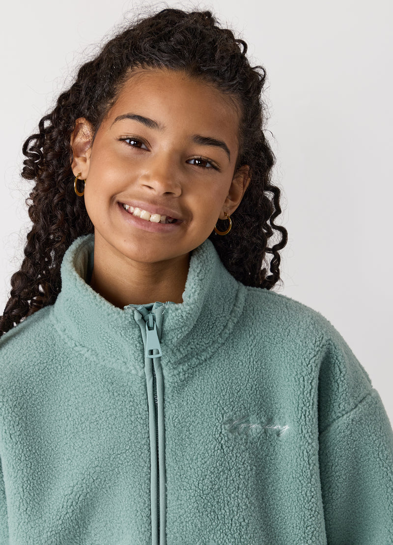 Gym King Kids Full Zip Borg Jacket - Green Mist