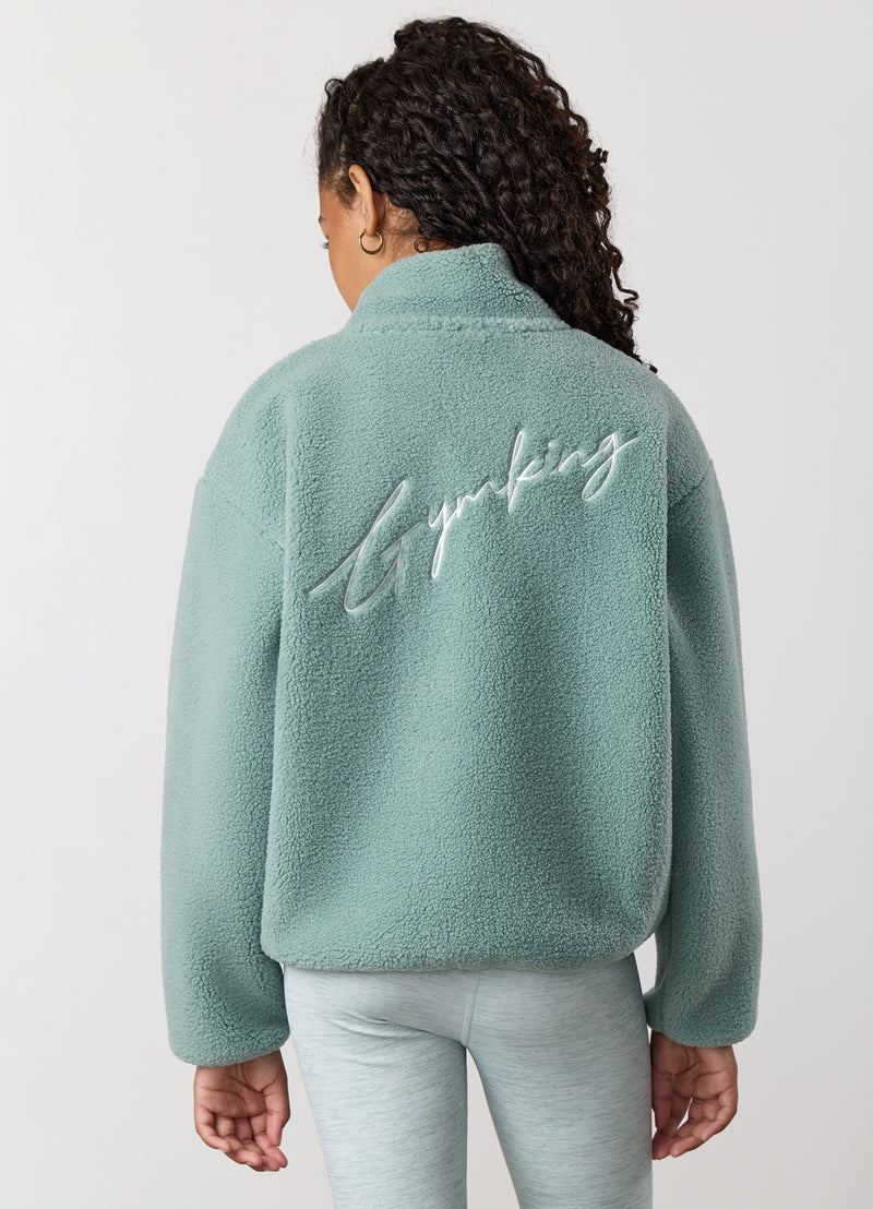 Gym King Kids Full Zip Borg Jacket - Green Mist