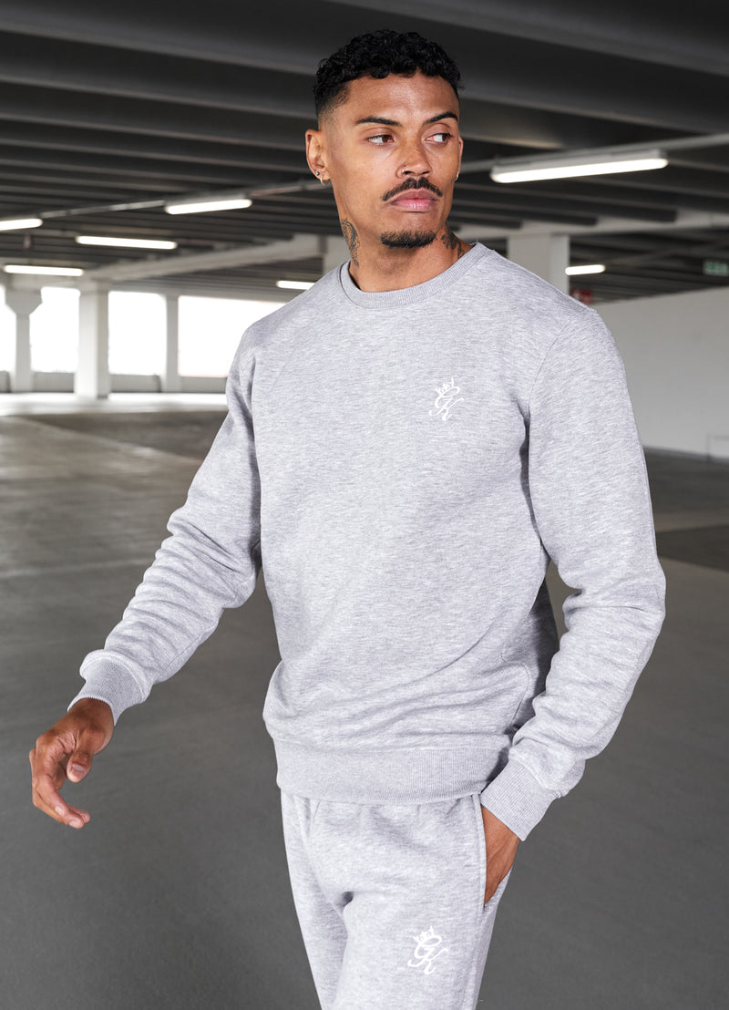 Gym King Fundamental Crew Tracksuit - Grey Marl