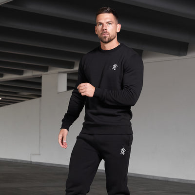 Gym King Fundamental Crew Tracksuit Black front view men’s sweatshirt and joggers