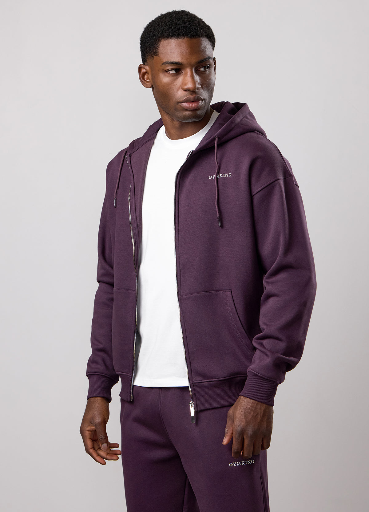 Gym King Fundamental Fleece Linear Full Zip Hoodie - Dark Plum