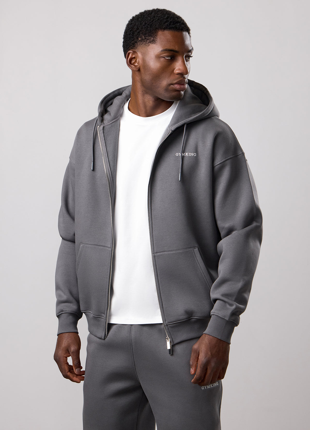 Gym King Fundamental Fleece Linear Full Zip Hoodie-Gunmetal Grey