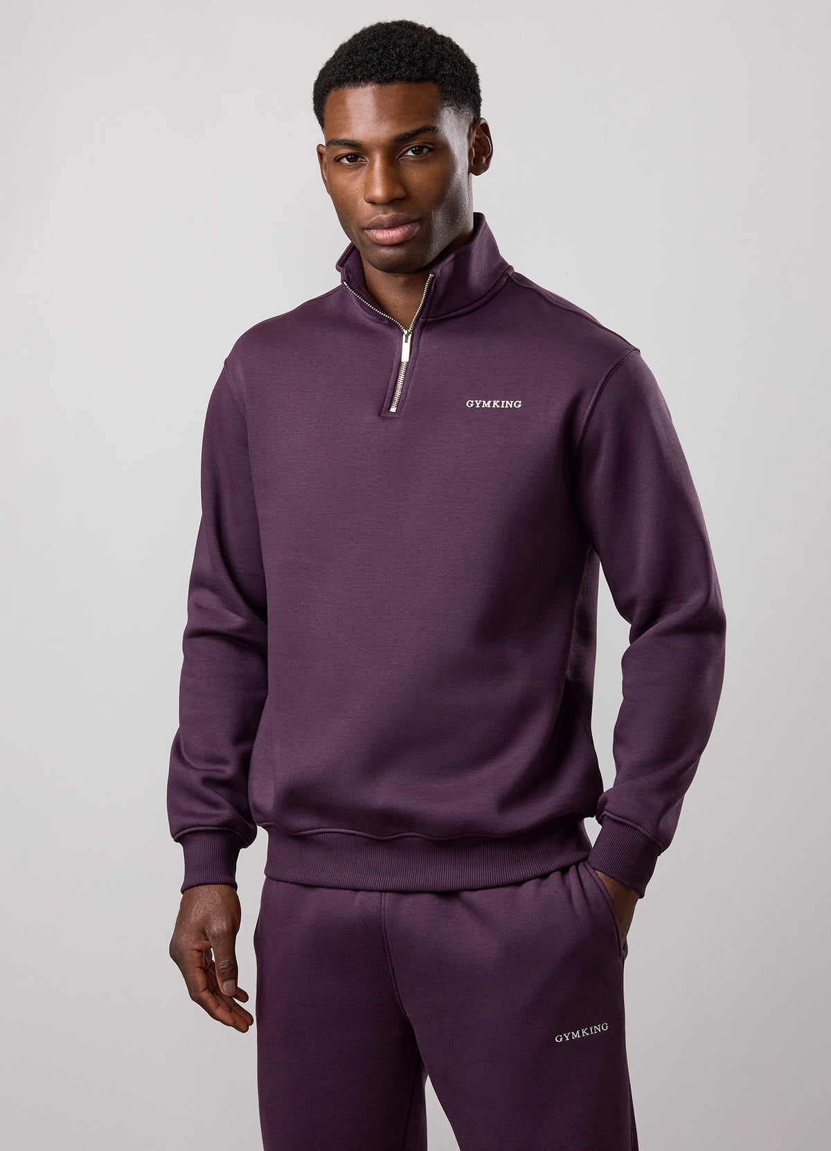 Gym King Fundamental Fleece Linear 1/4 Zip Funnel-Dark Plum