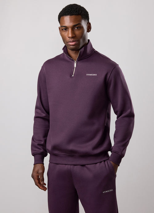 Gym King Fundamental Fleece Linear 1/4 Zip Funnel-Dark Plum