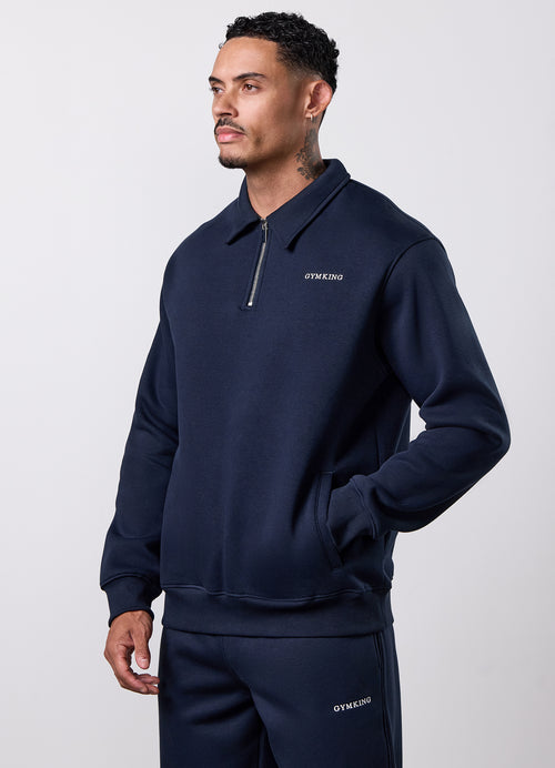 Gym King Fundamental Linear LS Polo - Navy