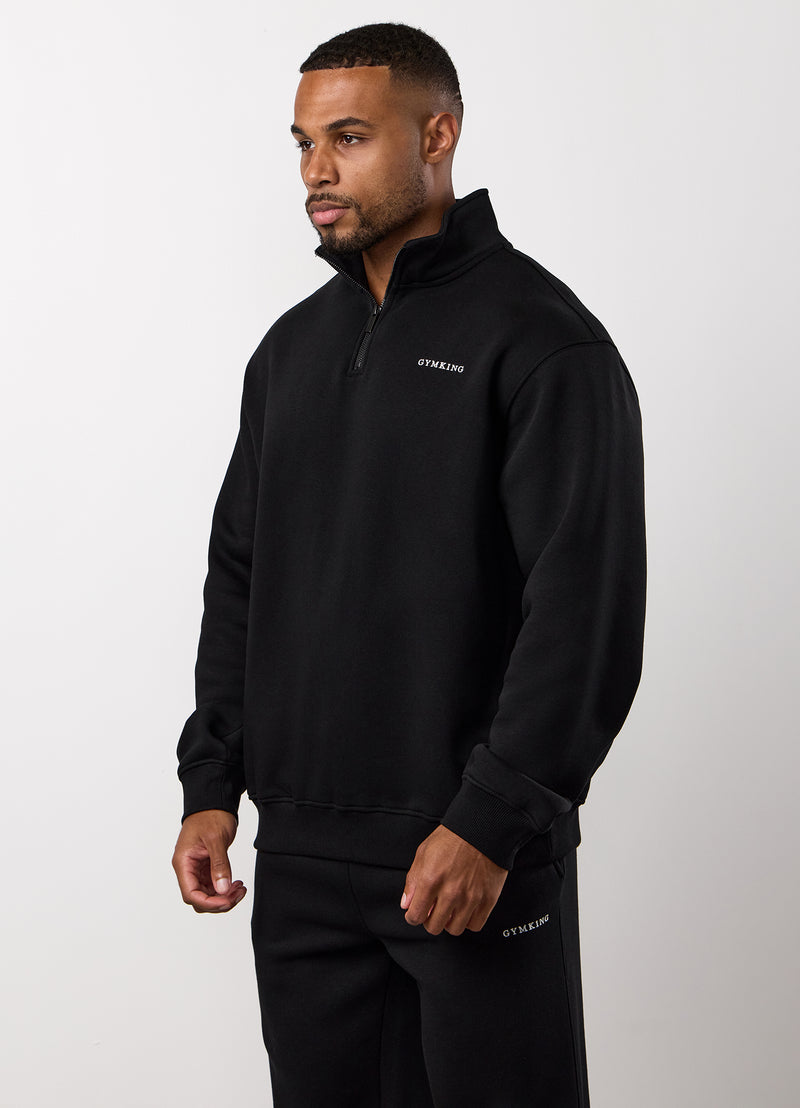 Gym King Fundamental Linear 1/4 Zip Funnel - Black