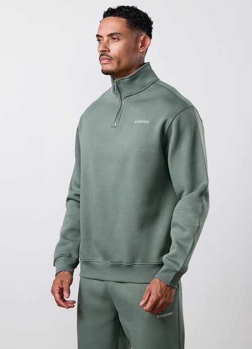 Gym King Fundamental Linear 1/4 Hoodie - Laurel Green