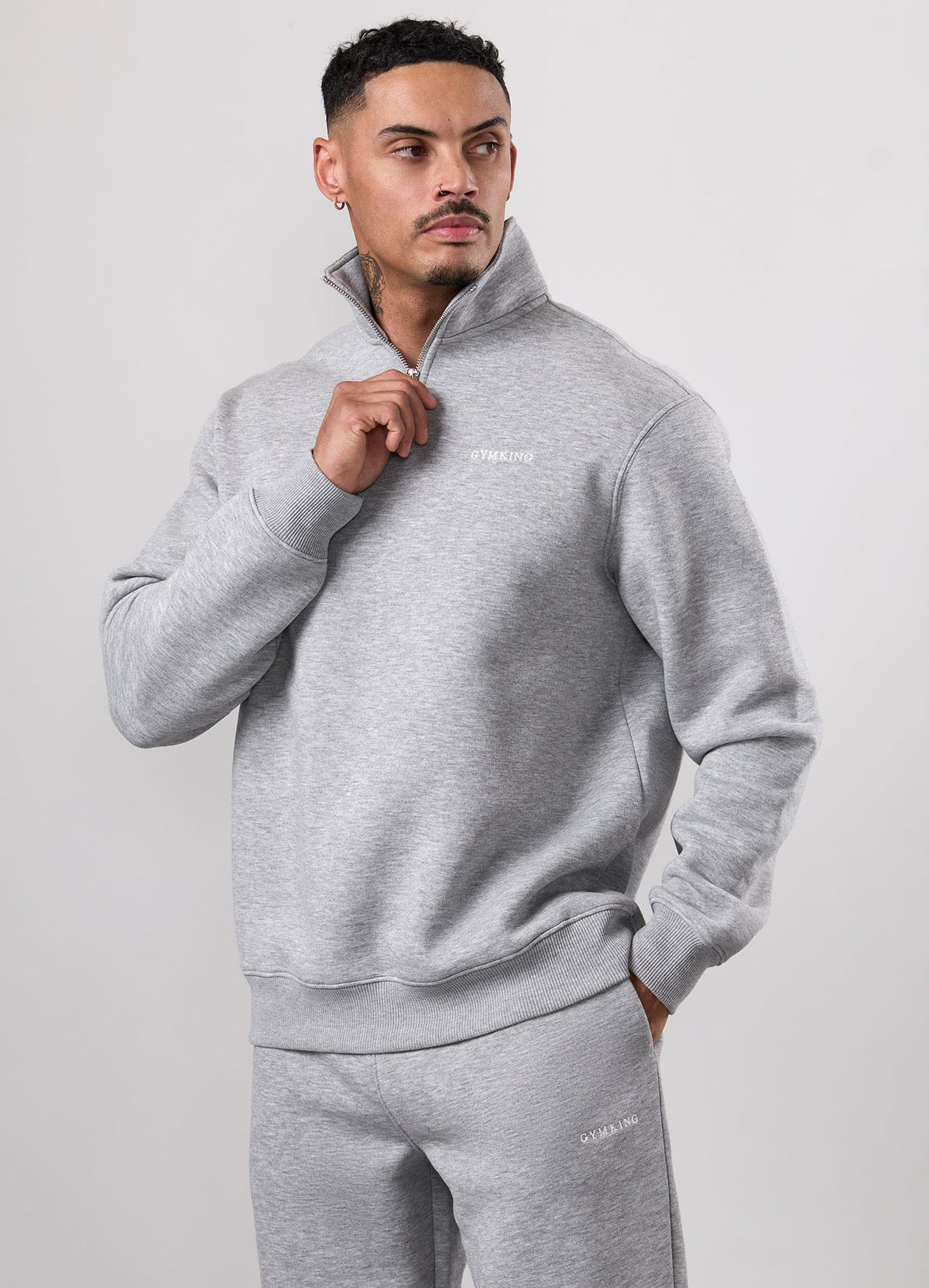 Gym King Fundamental Linear 1/4 Zip Tracksuit - Grey Marl