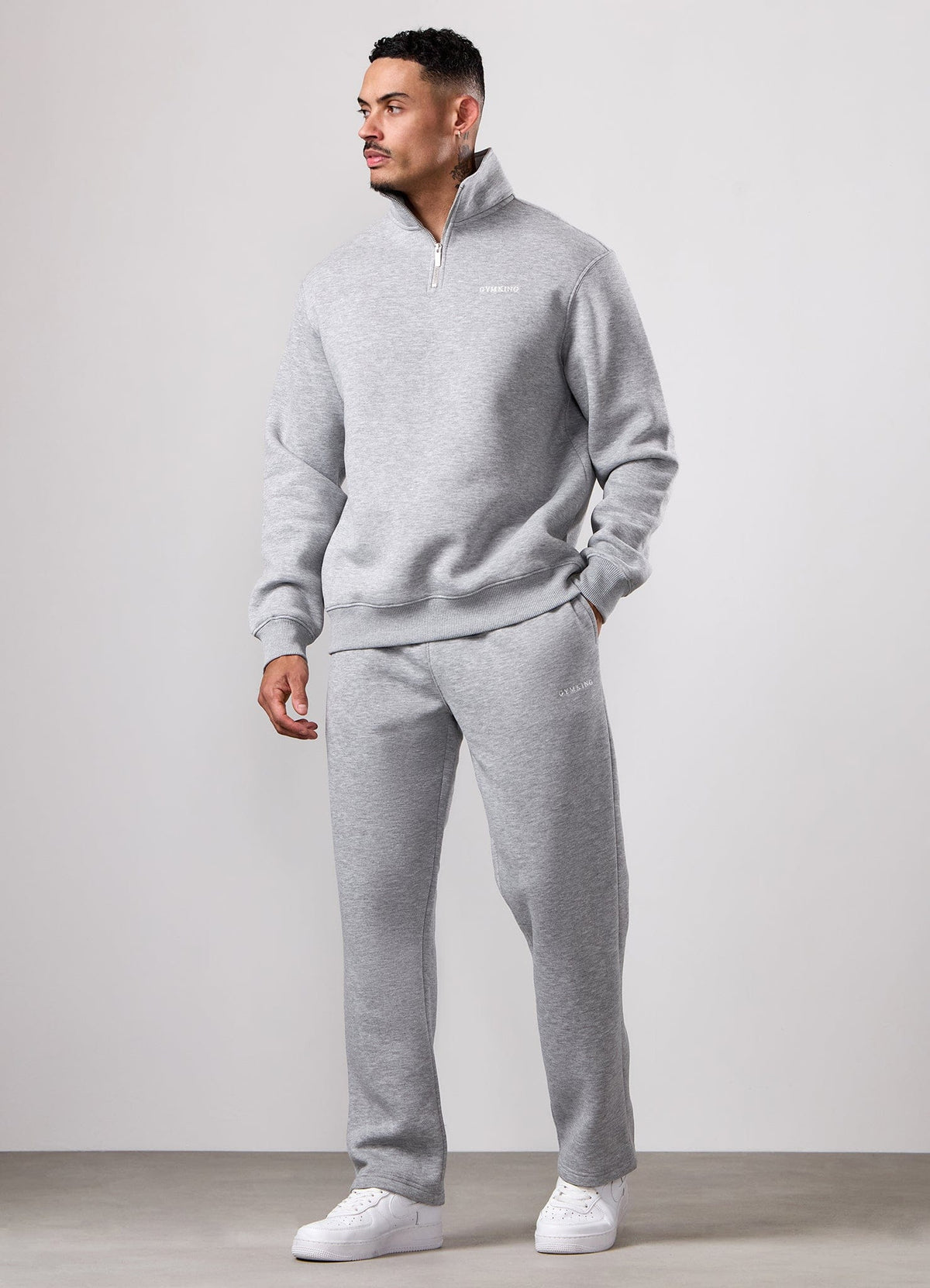 Gym King Fundamental Linear 1/4 Zip Tracksuit - Grey Marl