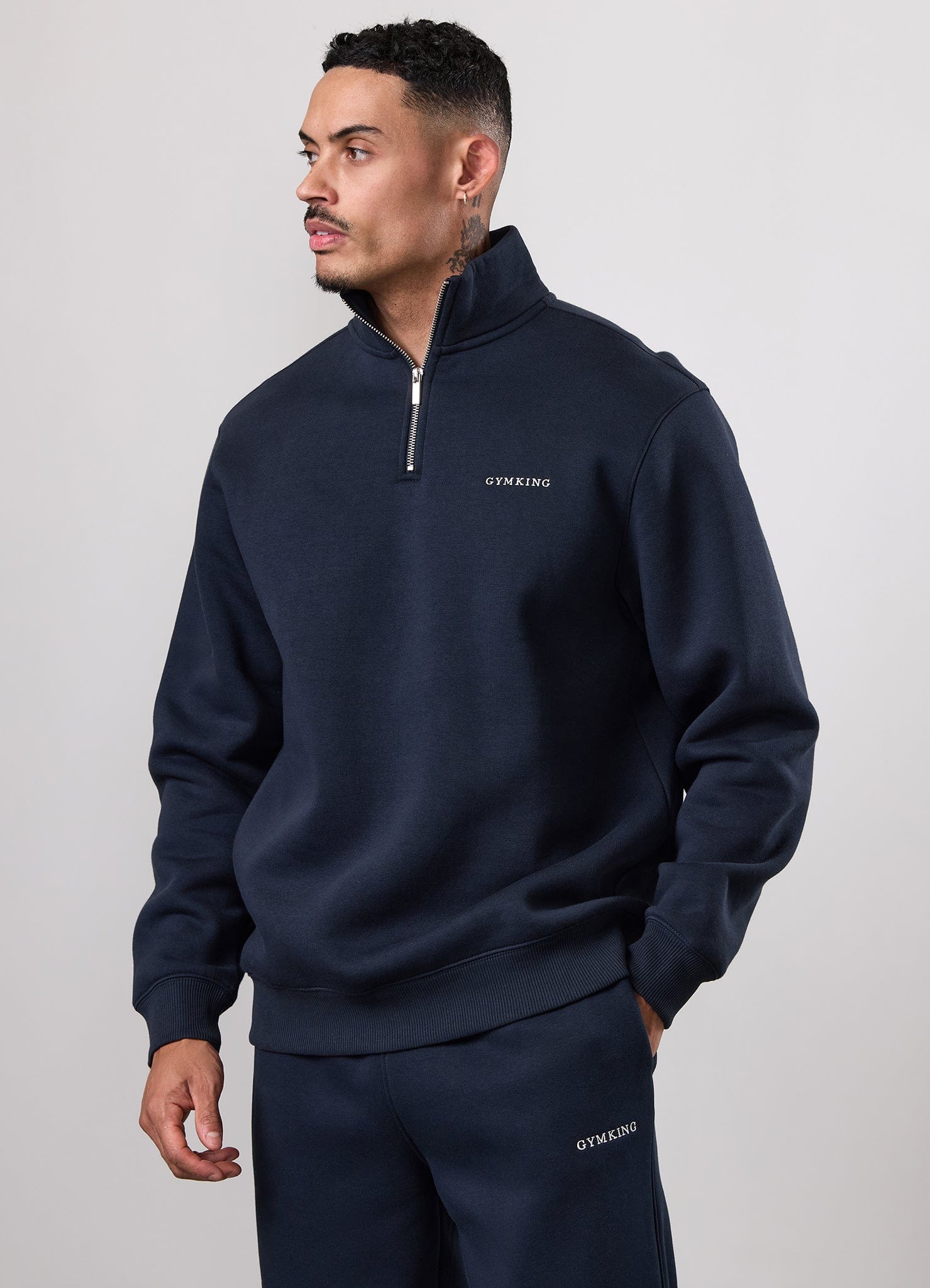 Gym King Fundamental Linear 1/4 Zip Tracksuit - Navy