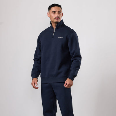Gym King Fundamental Linear 1/4 Zip Tracksuit - Navy