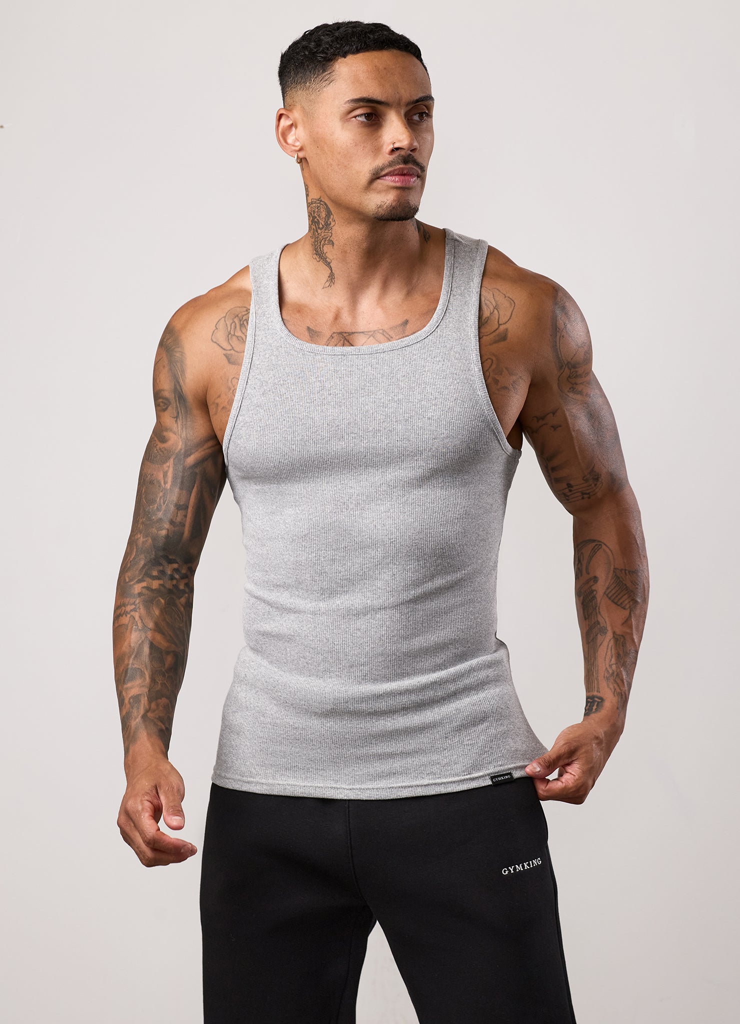 Gym King Fundamental Rib Vest - Grey Marl