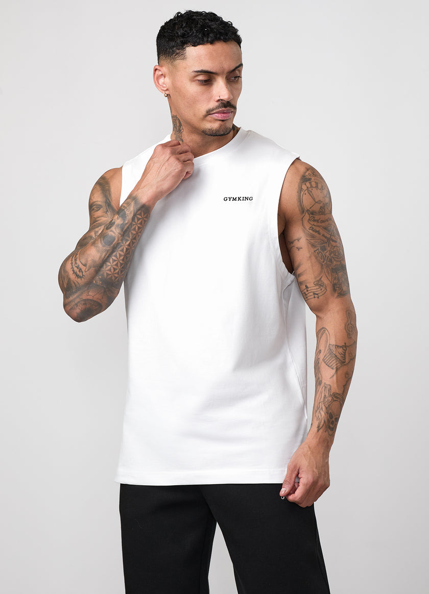 Gym King Fundamental Linear Jersey Tank - White