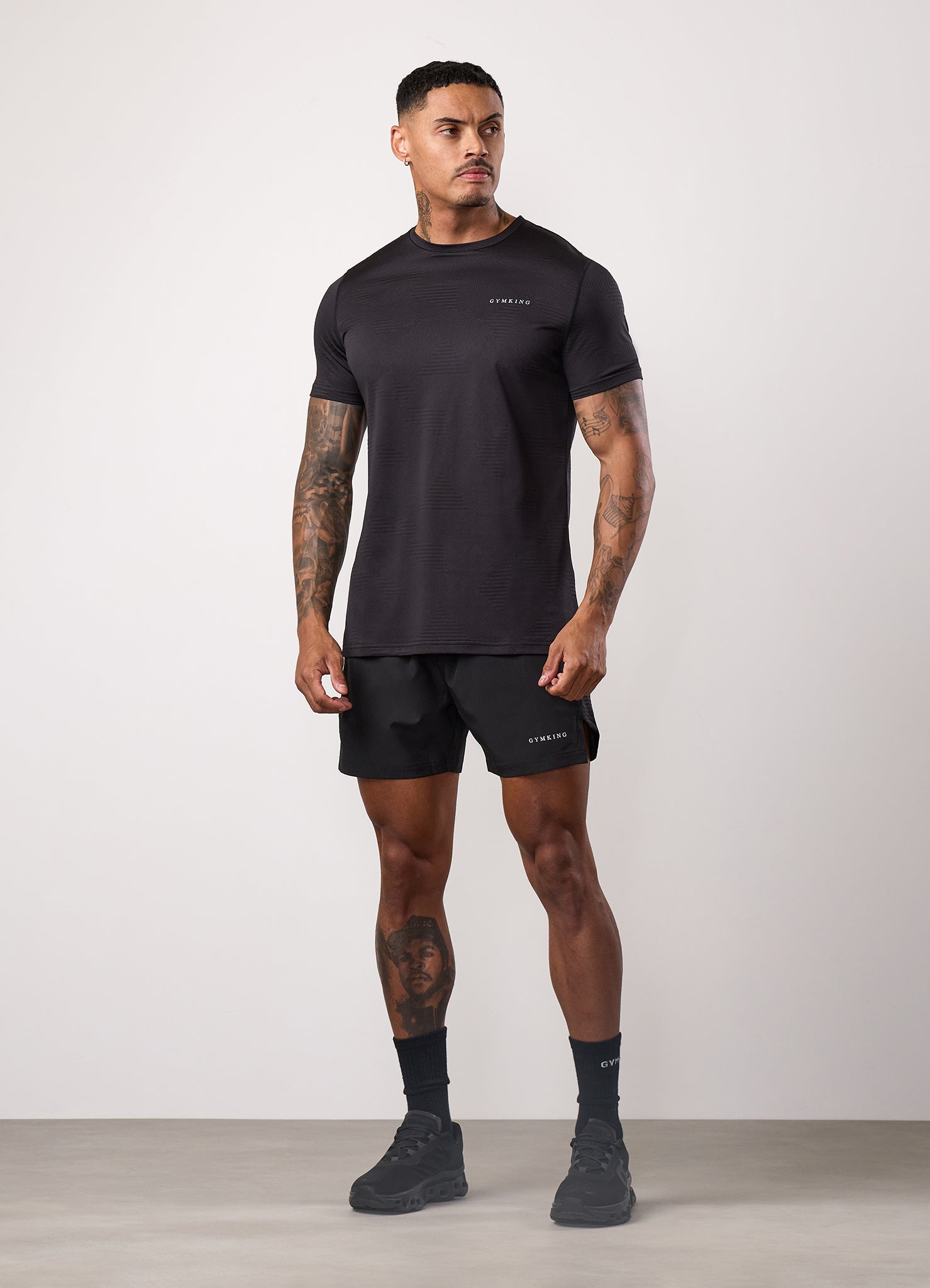 Gym King Geometric Knit Linear Tee - Black