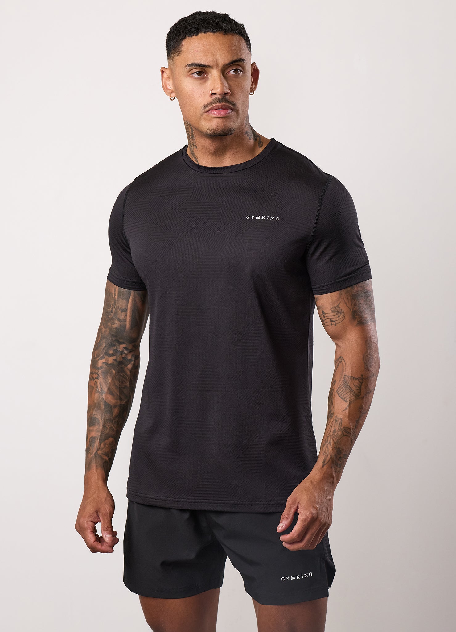 Gym King Geometric Knit Linear Tee - Black