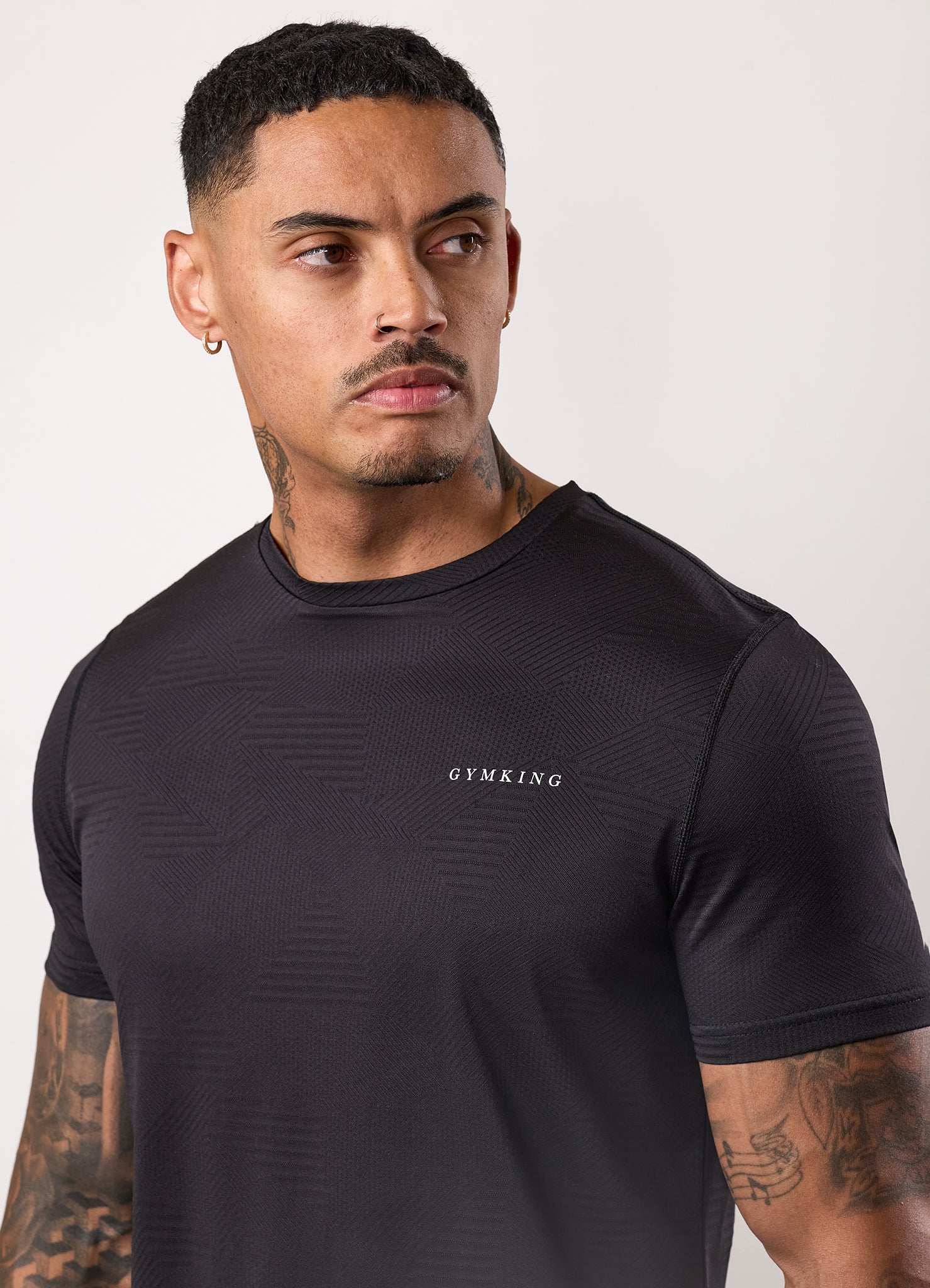 Gym King Geometric Knit Linear Tee - Black