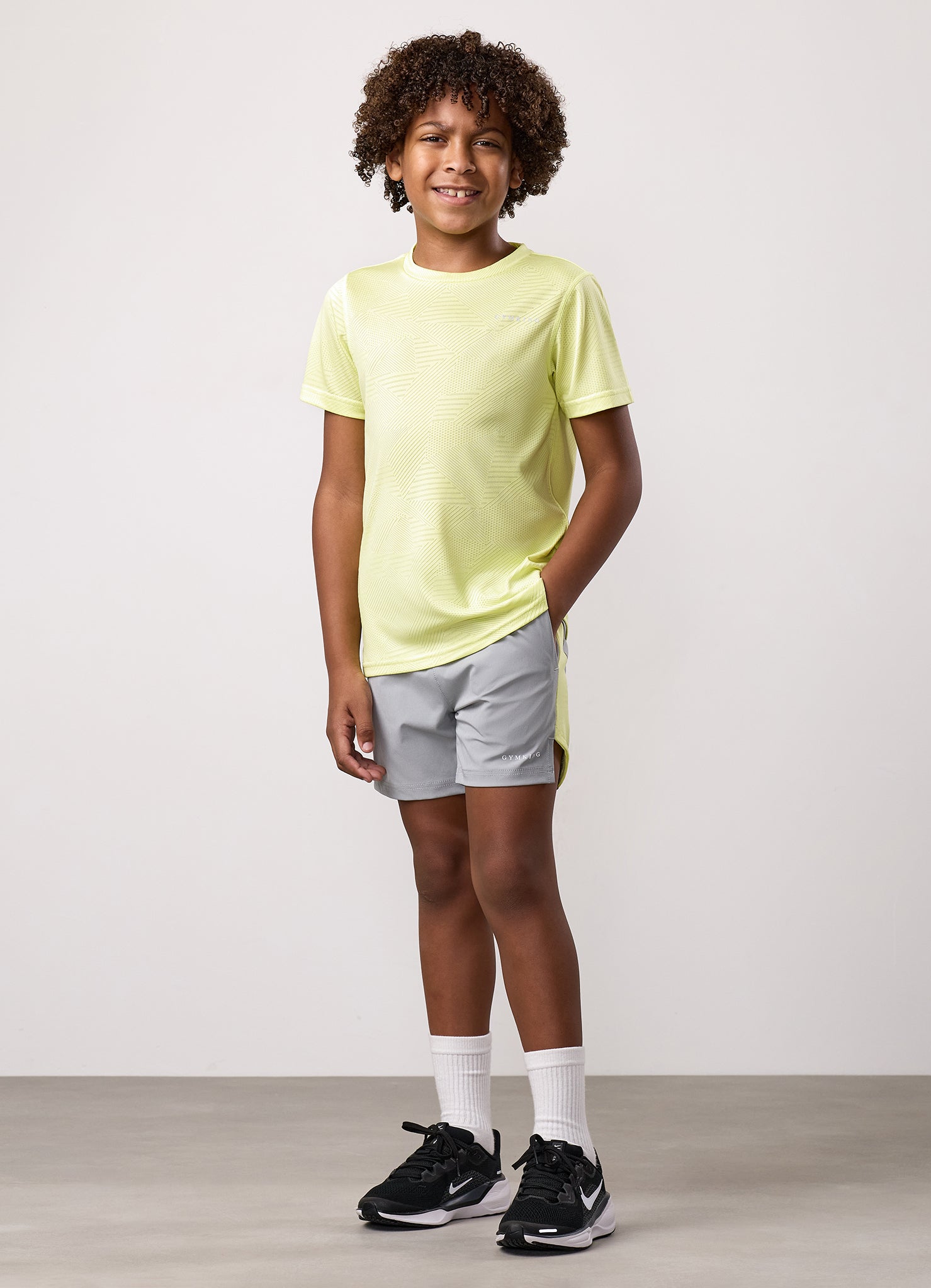 Gym King Kids Geometric Knit Short - Urban Grey/Limelight