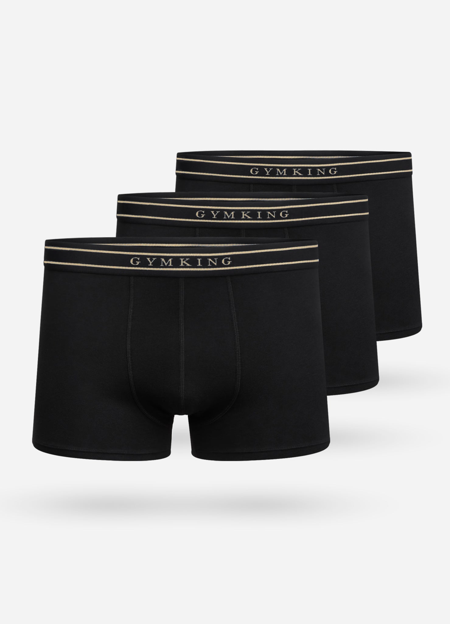 Gym King Boxers 3pk Black Gold men’s soft cotton-rich stretch underwear with elastic waistband