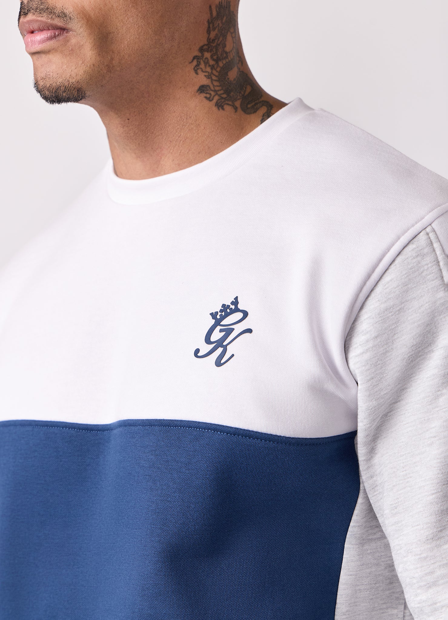 Gym King Contrast Panel Crew - Moonlight Blue/Snow Marl