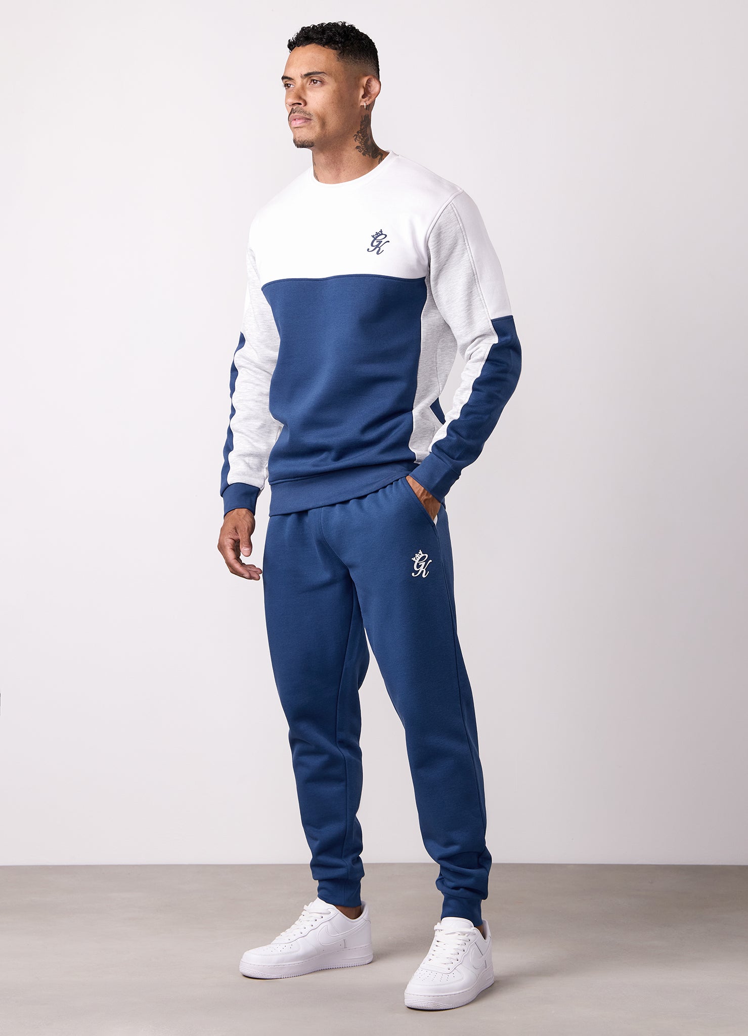 Gym King Contrast Panel Crew - Moonlight Blue/Snow Marl