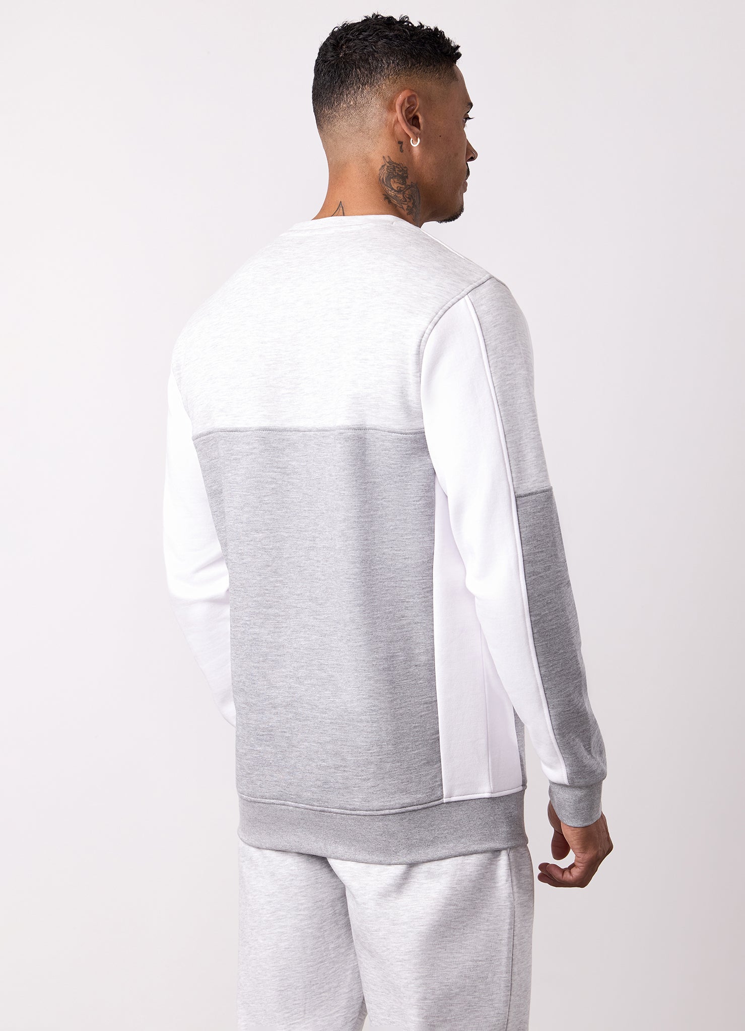 Gym King Contrast Panel Crew - Snow Marl/Grey Marl