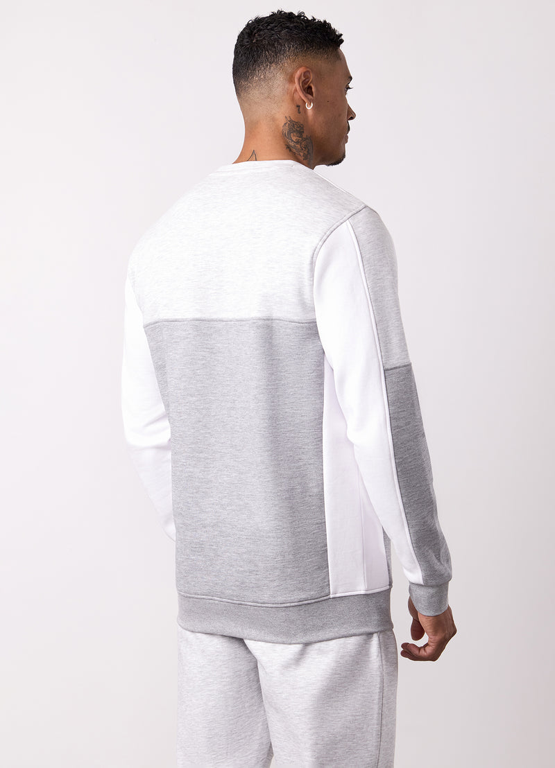 Gym King Contrast Panel Crew - Snow Marl/Grey Marl