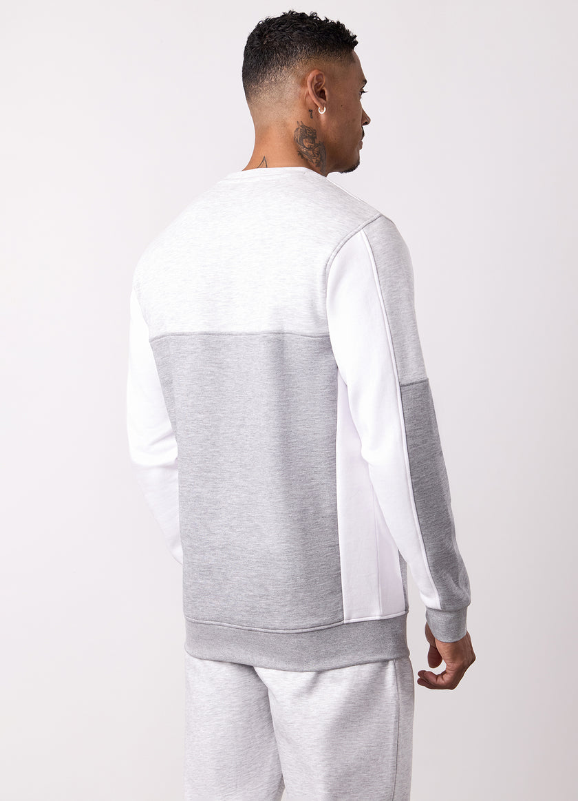 Gym King Contrast Panel Crew - Snow Marl/Grey Marl