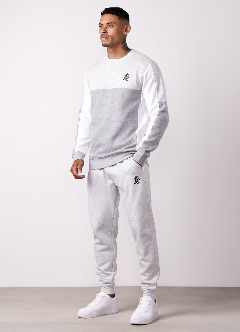Gym King Contrast Panel Crew - Snow Marl/Grey Marl