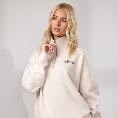 Gym King Script 1/4 Zip Fleece Funnel - Butterscotch Marl/Deep Cherry