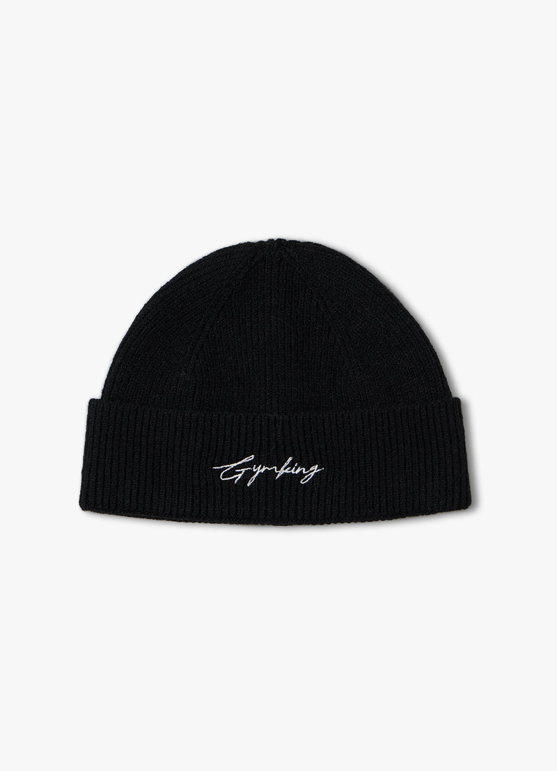 Gym King Script Rib Knit Beanie - Black