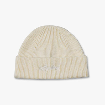 Gym King Script Rib Knit Beanie - Cream