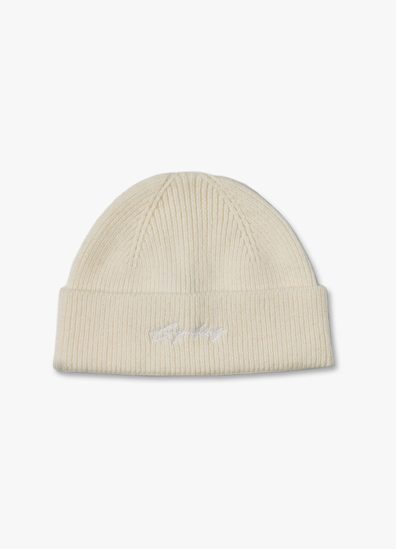 Gym King Script Rib Knit Beanie - Cream