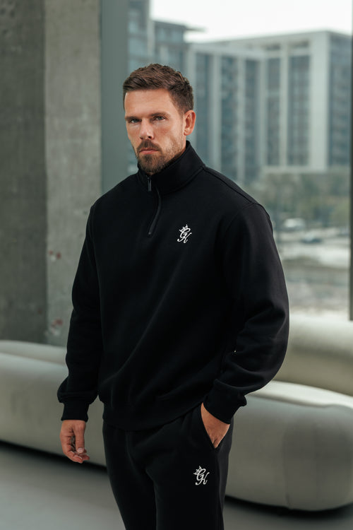 Gym King Fundamental Fleece-trui met 1/4-rits en trechterhals - Zwart