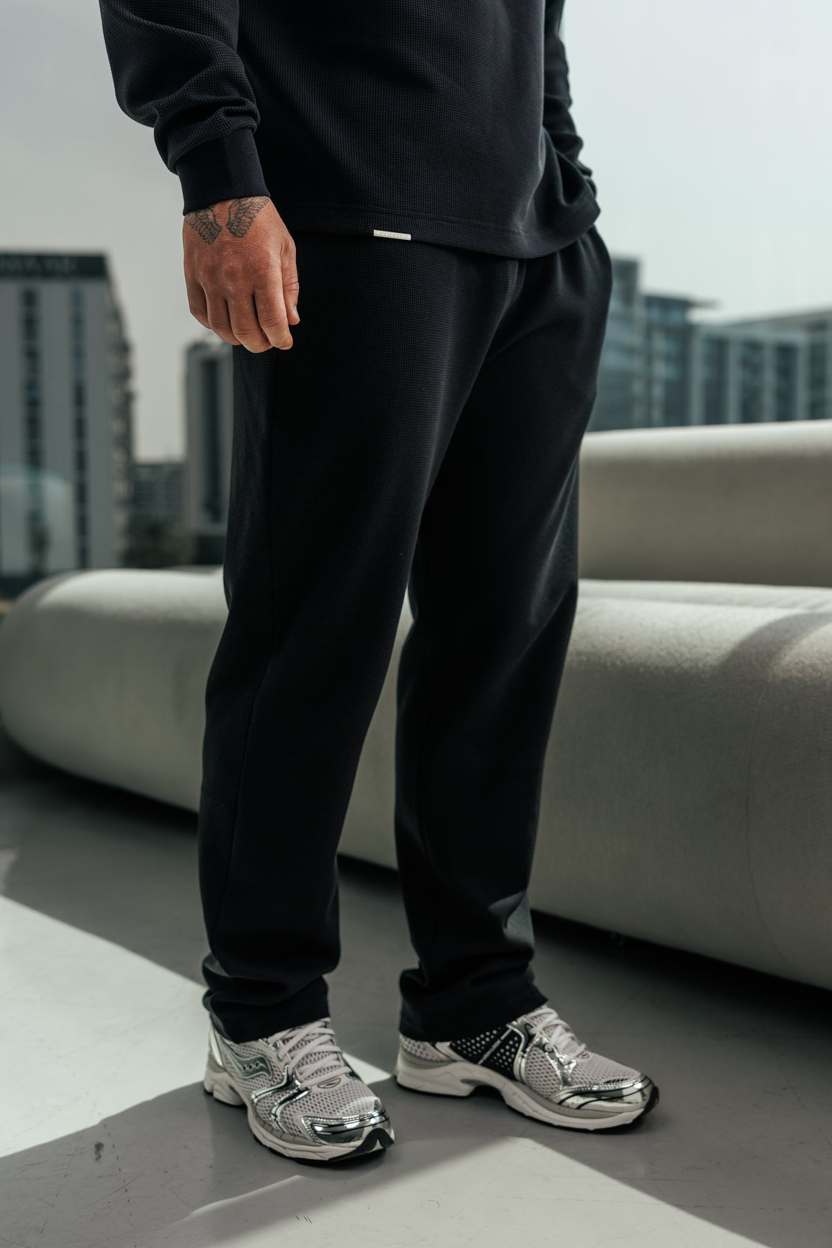 Gym King Signature Waffle Straight Leg Jogger - Black