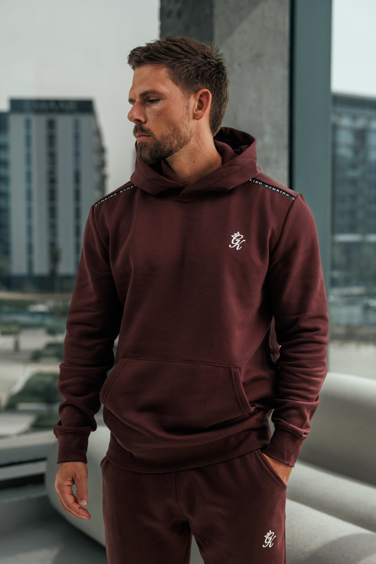 Gym King Taped Fleece Hoodie - Burnt Fig
