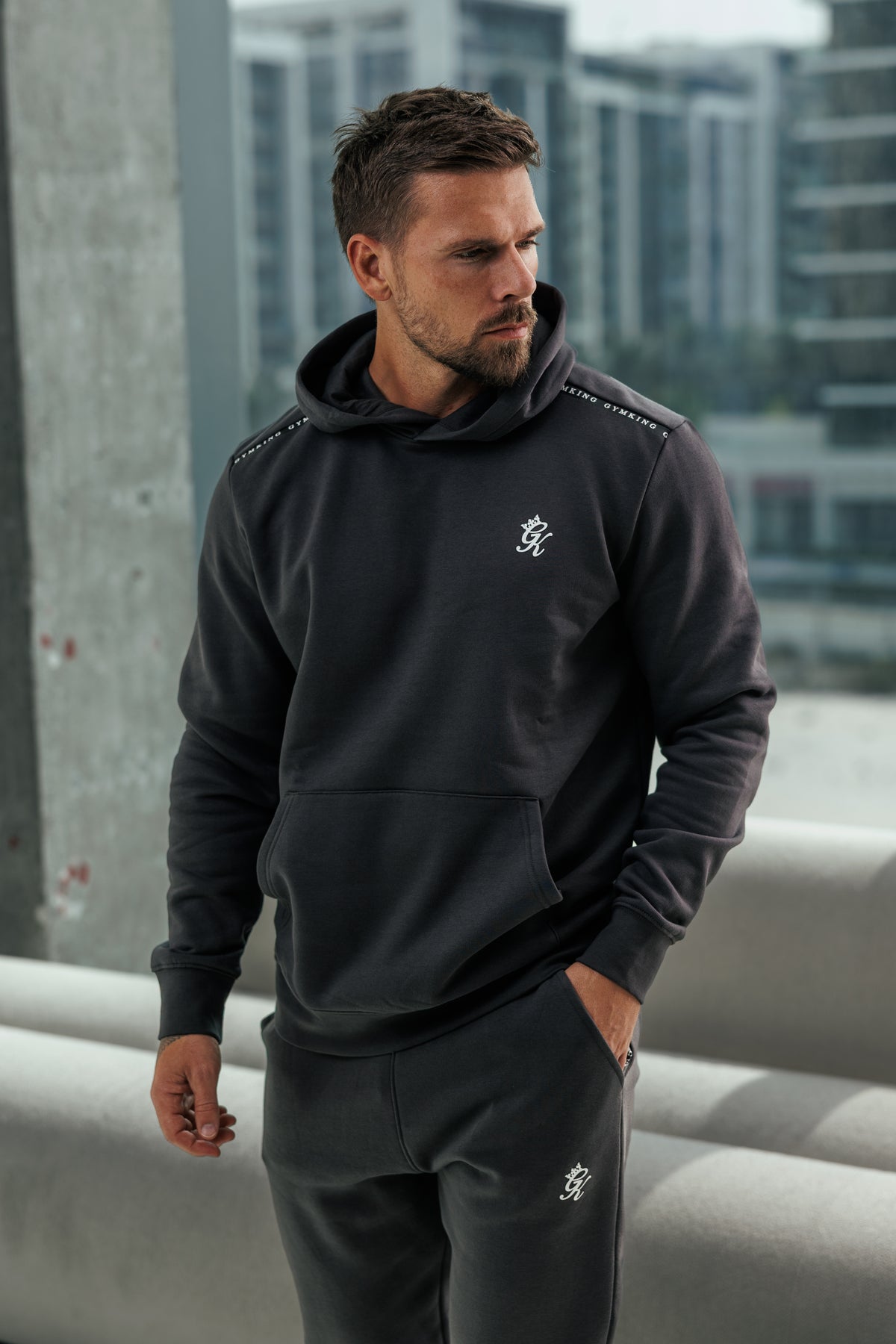 Gym King Taped Fleece Hoodie - Dark Pewter