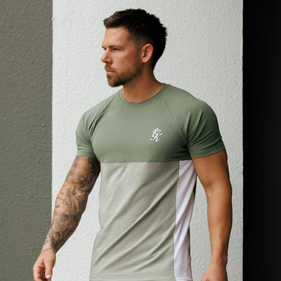 Gym King Contrast Panel Jersey Tee - Fern Green/Soft Khaki/White